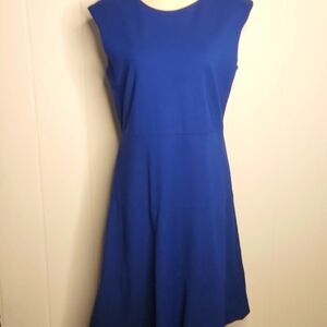 Anne Klein bright blue jersey knit tiered classy career office midi dress.